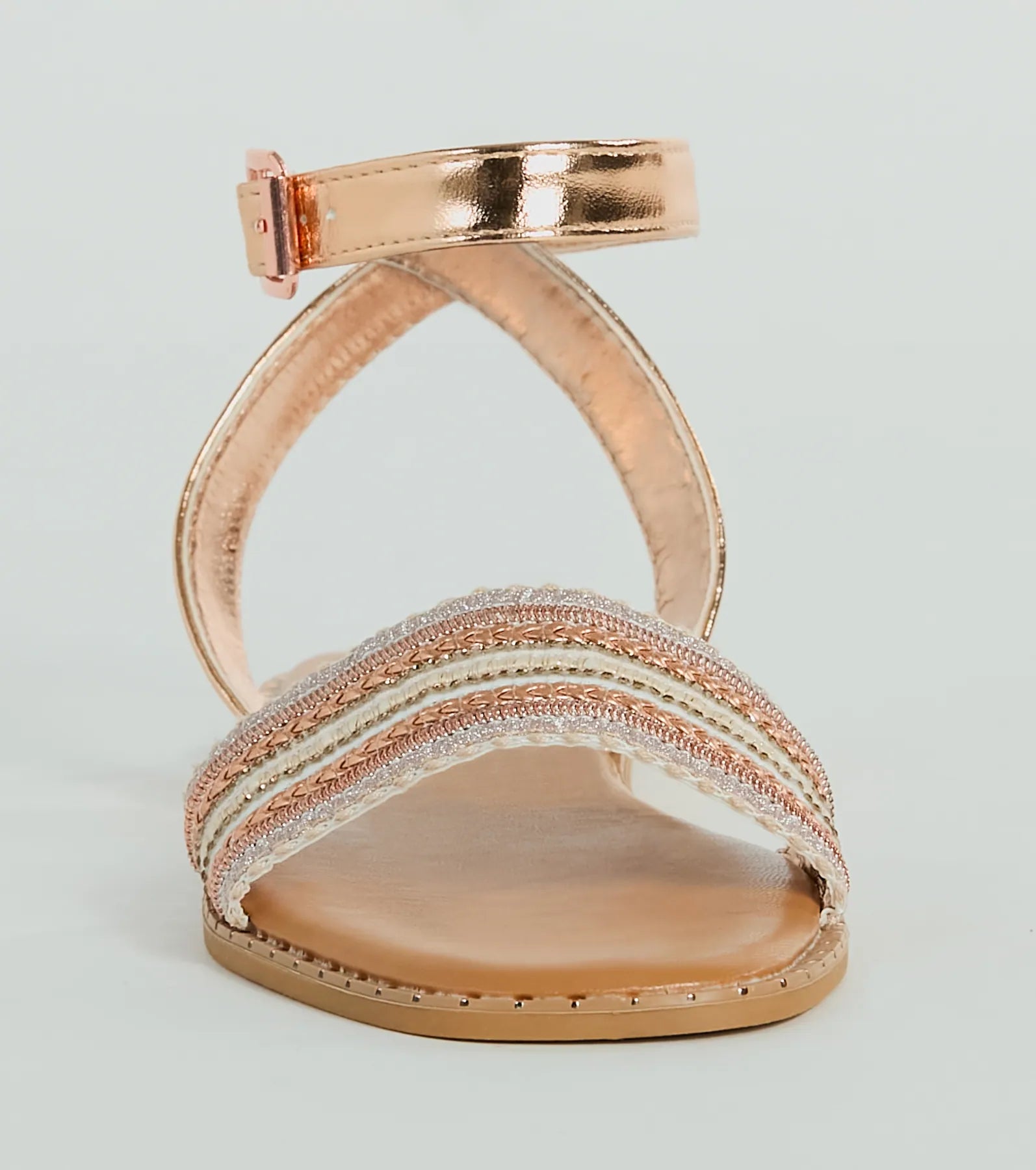 Sun-Soaked Adventure Woven Metallic Flat Sandals - Image 3