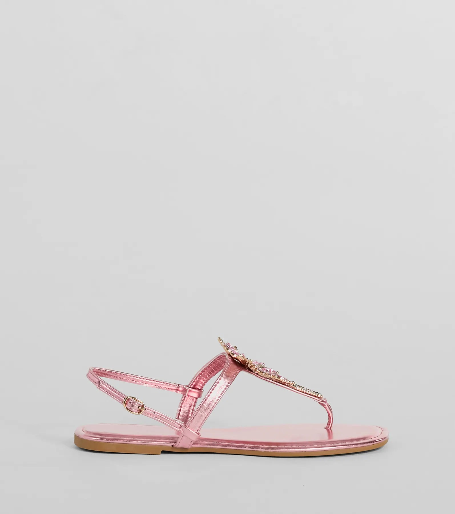 Beachy Glam Rhinestone Palm Tree Metallic Sandals - Image 2