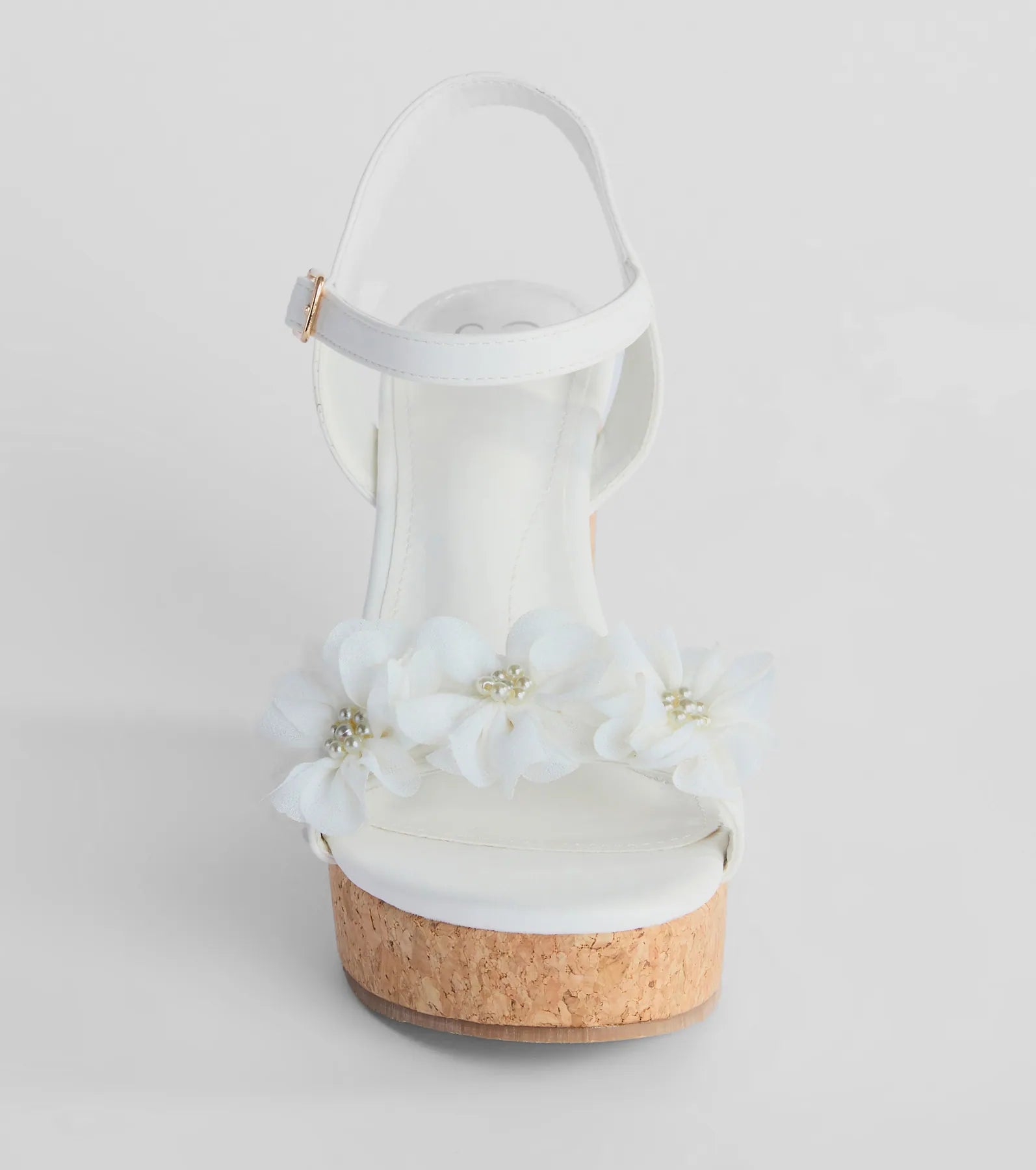 Whimsical Touch Pearl Flower Strap Cork Wedges - Image 3
