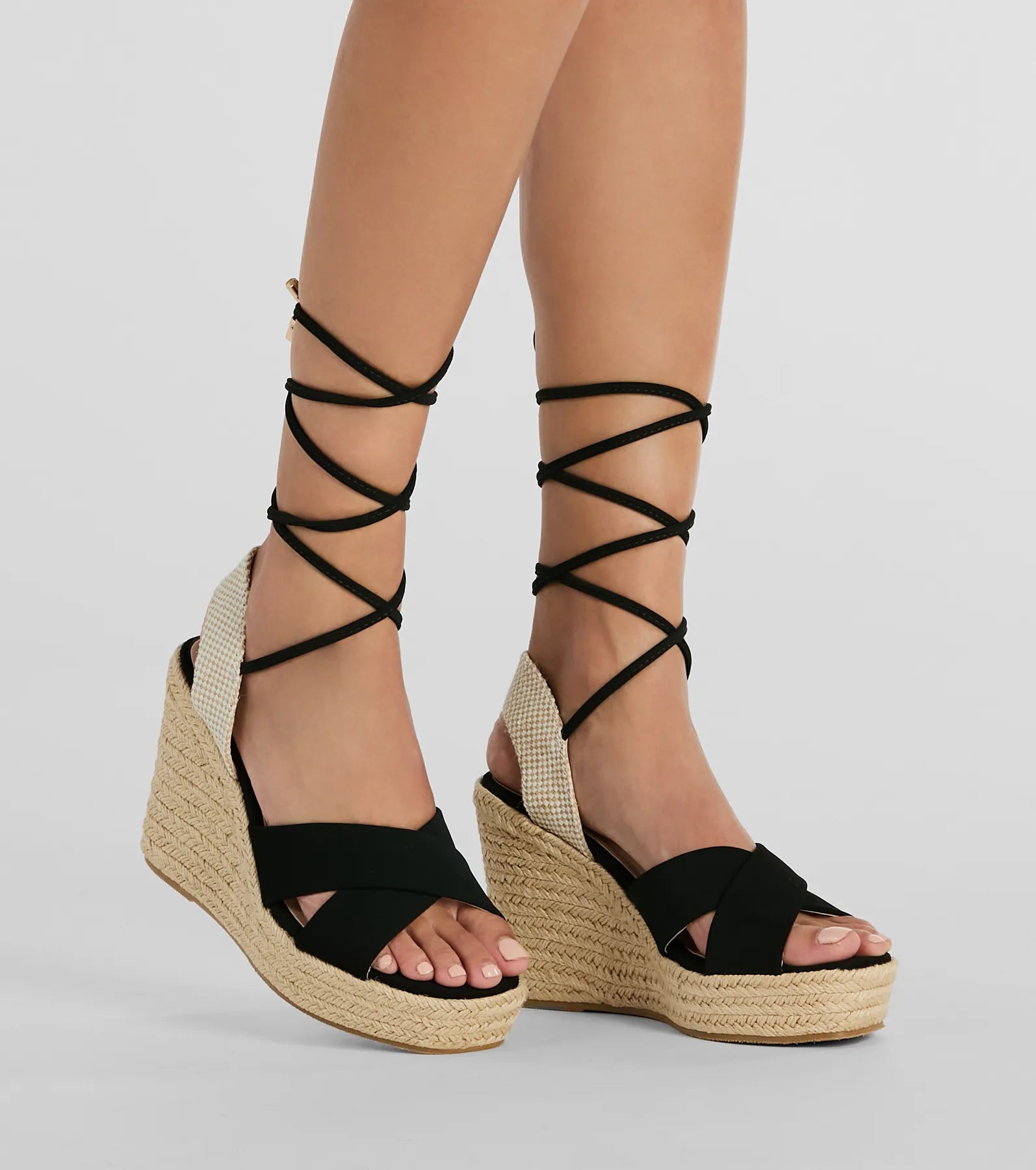 Open Toe Season Lace-Up Espadrille Wedges - Image 5